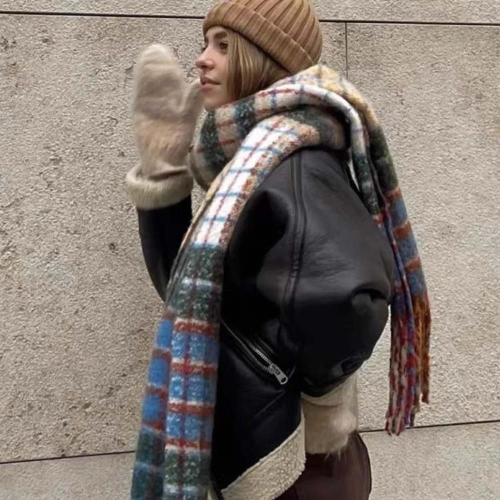 Wool Scarf Men - Retro Tassel Plaid Wool Scarf Plush