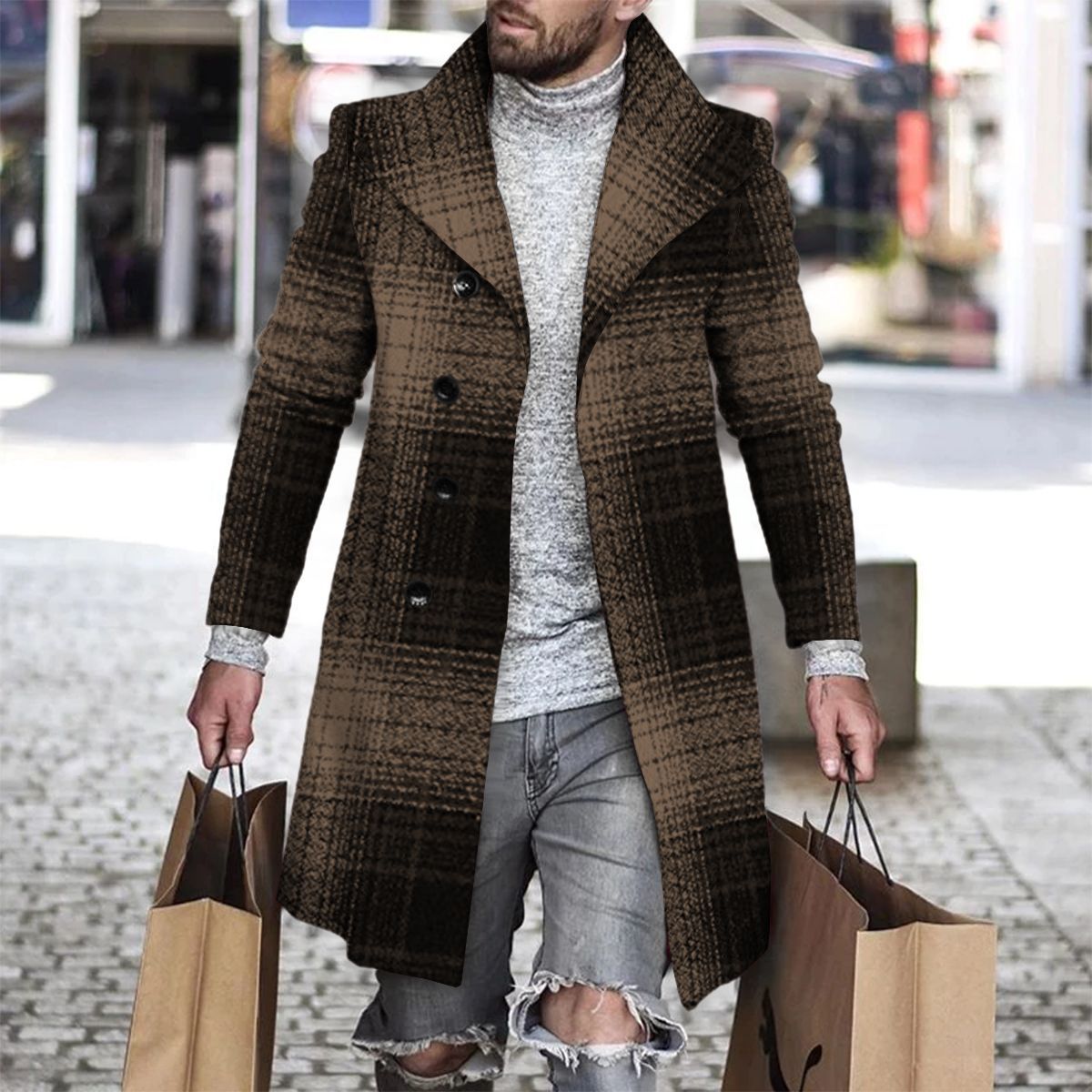 Wool Coat Peacoat - 2025 Long Coat Men Mens Wool
