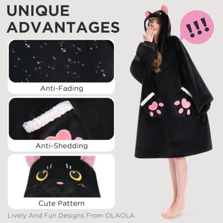 OLAOLA Black Cat Wearable Blan - Sherpa Hoodie Fleece incelemesi ve fiyatı
