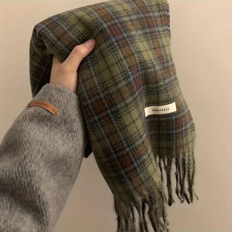 Vintage Green Plaid Tassel Sca - Cashmere Pashmina Wrap incelemesi ve fiyatı
