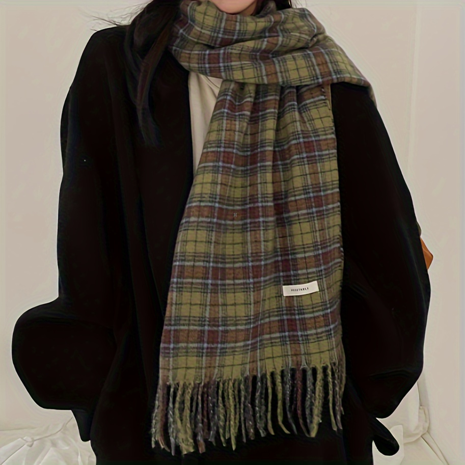 Vintage Green Plaid Tassel Sca - Cashmere Pashmina Wrap incelemesi ve fiyatı