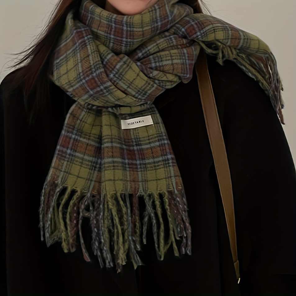 Vintage Green Plaid Tassel Sca - Cashmere Pashmina Wrap incelemesi ve fiyatı