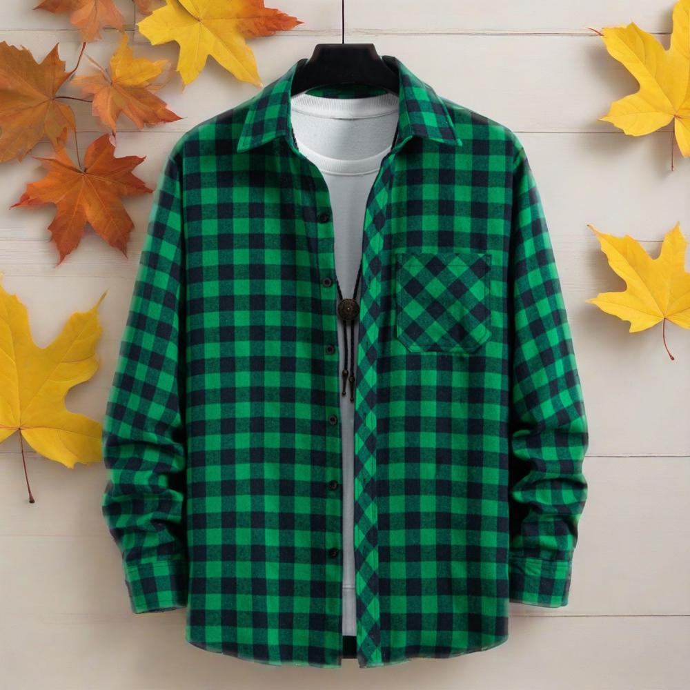 Men's long-sleeved lapel all-m - Flannel Shirt Lined incelemesi ve fiyatı