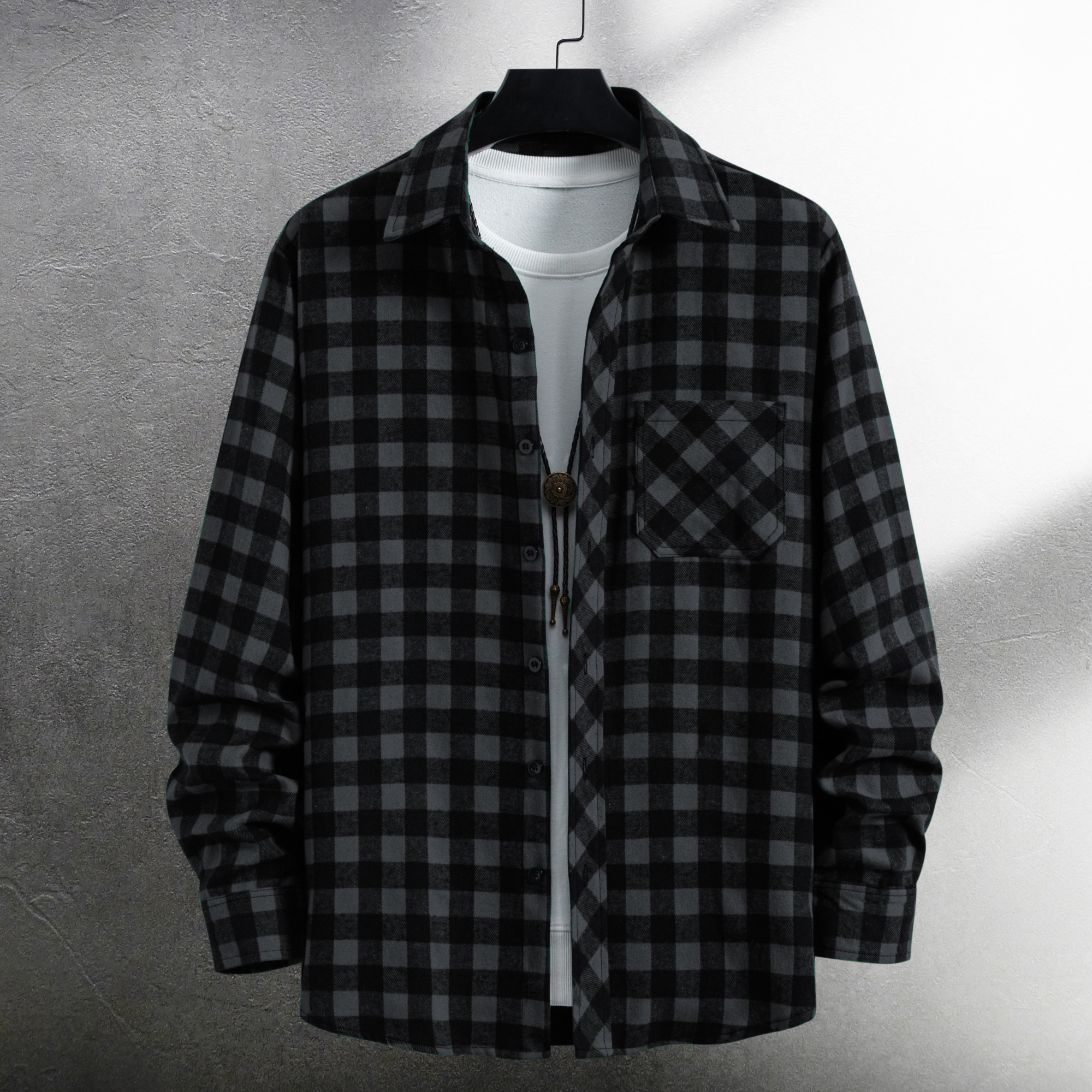 Men's long-sleeved lapel all-m - Flannel Shirt Lined incelemesi ve fiyatı