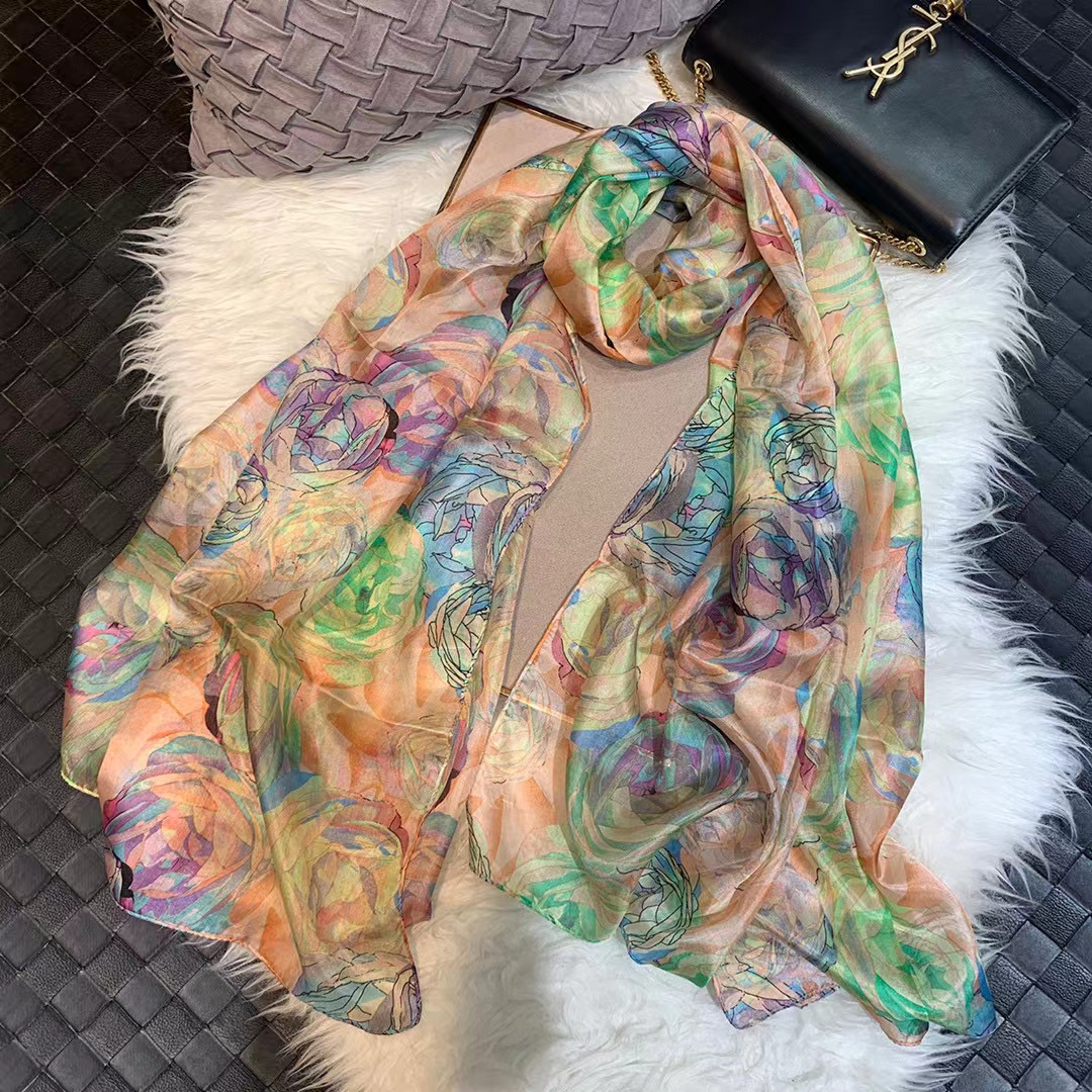 Ladies Green 100% Silk Scarf S - Shawl Wrap Winter incelemesi ve fiyatı