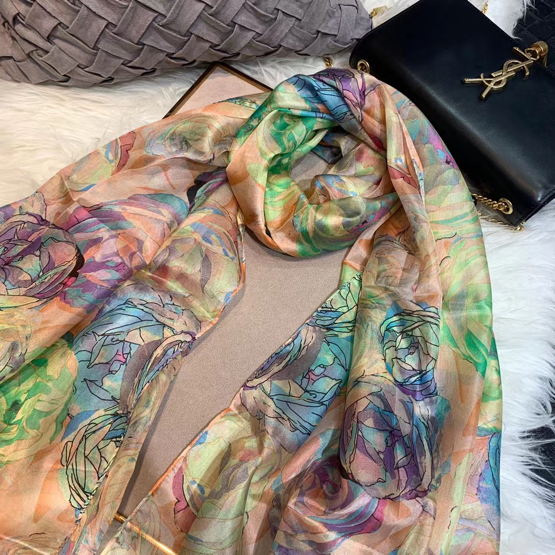Ladies Green 100% Silk Scarf S - Shawl Wrap Winter incelemesi ve fiyatı