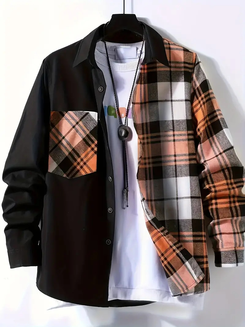 Spring and Autumn Men's Casual - Flannel Shirt Lined incelemesi ve fiyatı
