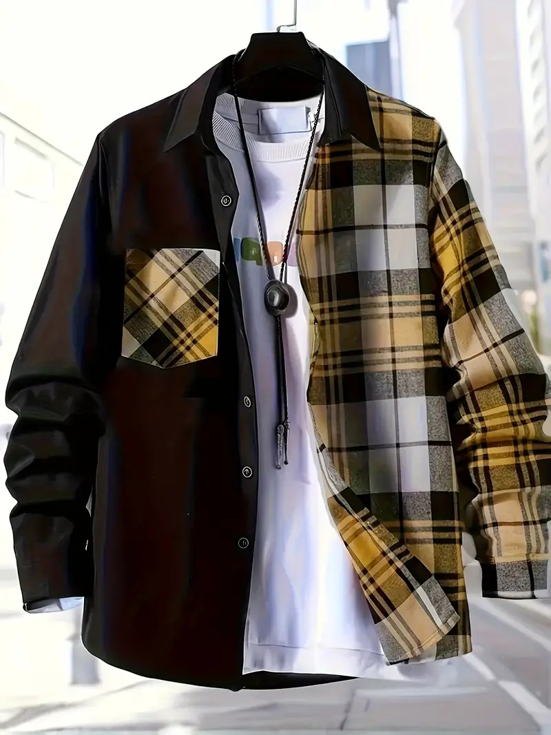 Spring and Autumn Men's Casual - Flannel Shirt Lined incelemesi ve fiyatı