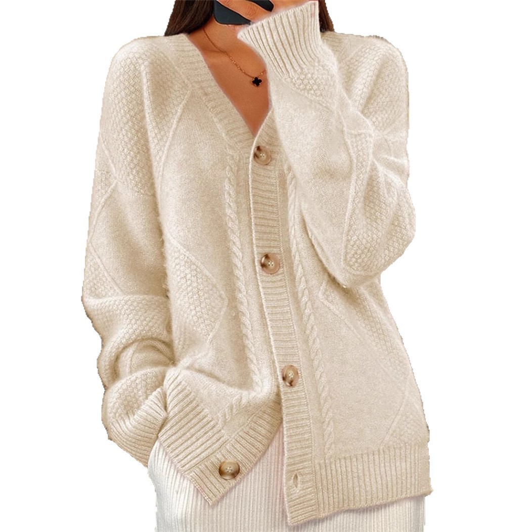 Women V Neck Cable Knit Cardig - Down Jacket Packable incelemesi ve fiyatı