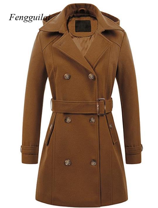 Women's Black Hooded Double Br - Wool Coat Peacoat incelemesi ve fiyatı